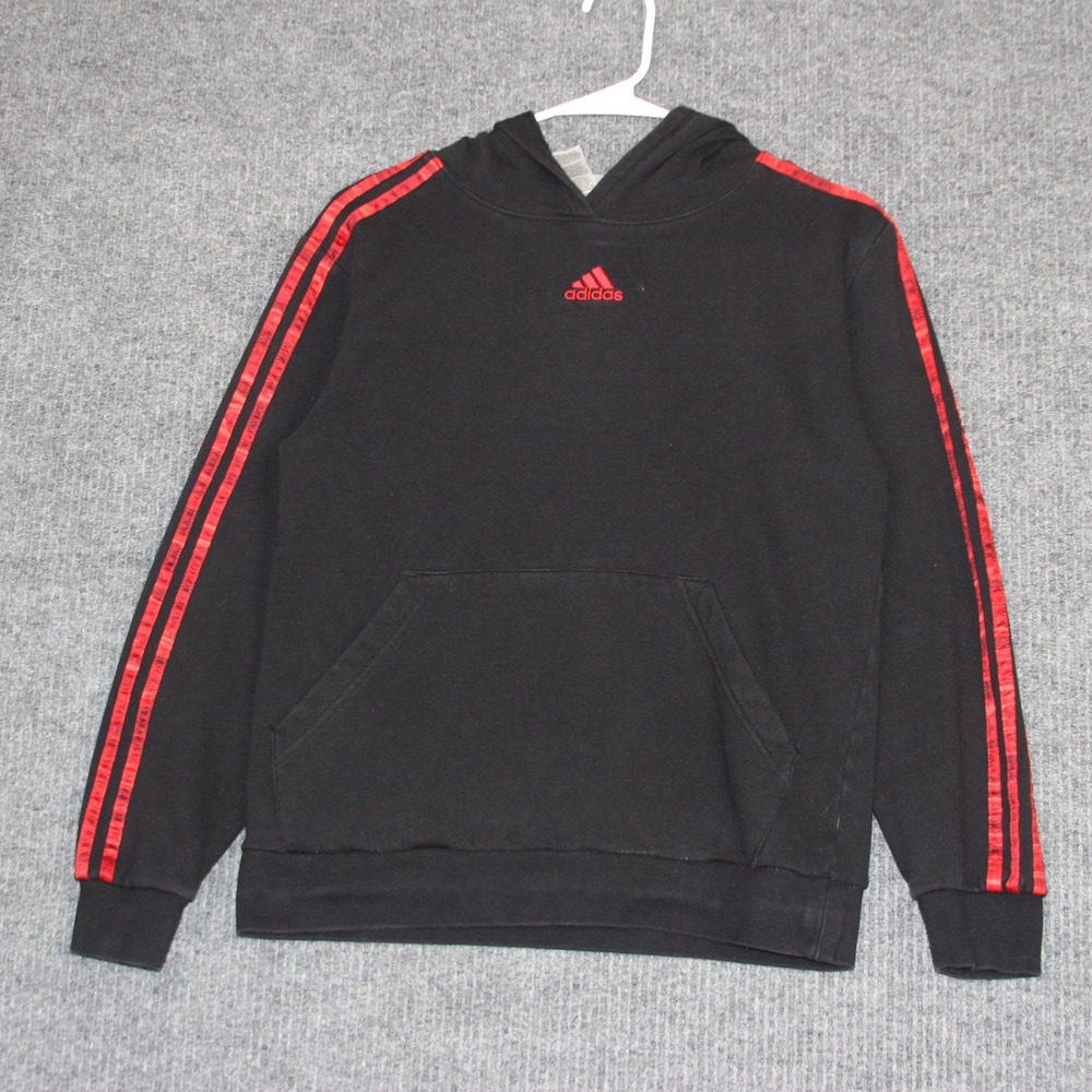 Adidas Tracksuit Set Kids Black Red 3 Stripe Logo Hoodie Sweatpants Youth L